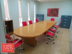 Complete Room, Including: Conference Table: 16’ x 5’, (8) Chairs, (2) Lateral File Cabinets,