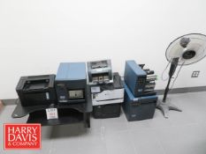 (6) Assorted Printers, Table, Money Counter, Fan, ETC