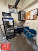 True Refrigerator, Frigidaire Mini Fridge, Daewoo Microwave, (3) Stackable Chairs and Table