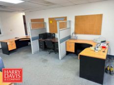 (4) L-Desks, (5) Desks, (4) Office Chairs, File Cabinet and Cubical Sections