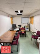 L-Desk, Desk, HP Printer, (5) Chairs, Mini Fridge and (3) Cabinets