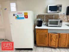 (2) Refrigerators, Panasonic Microwave, Nuwave Toaster Oven, Keurig Coffee Maker, (4) Tables and (