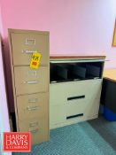 L-Desk, Desk, Office Chair, (2) Stackable Chairs, Cabinet and File Cabinet