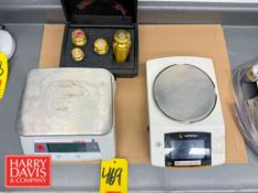 Sartorius Practum Scale, Model: 5100-1S, Ohaus Valor 1000 Scale and (4) Weights 500gm-2Kg
