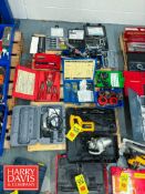 DeWalt Chop Saw, Dremel Multi-Max, Snap Ring Pliers, Knockout Punch Kit, Hole Cutter Kit, Thread