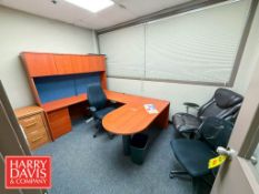 Desk, File Cabinet and (3) Office Chairs