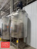 Feldmeier 500 Gallon Dome-Top S/S Mix Tank, S/N: E-0108-09 with Side Sweep Agitation and Cherry-Burr