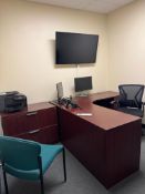 Lot of (1) desk, (4) chairs, (2) monitors, (1) TV, (1) white board, (1) cabinet (Lot excludes A/C Un