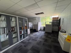 Lot of (6) cubicles, (9) monitors, (6) desks, (7) office chairs, (2) white boards, (3) mini filing c