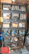 Metal Rack with Contents, Including: Valves, Fittings, Brackets, Etc., Belts on Wall and Metal