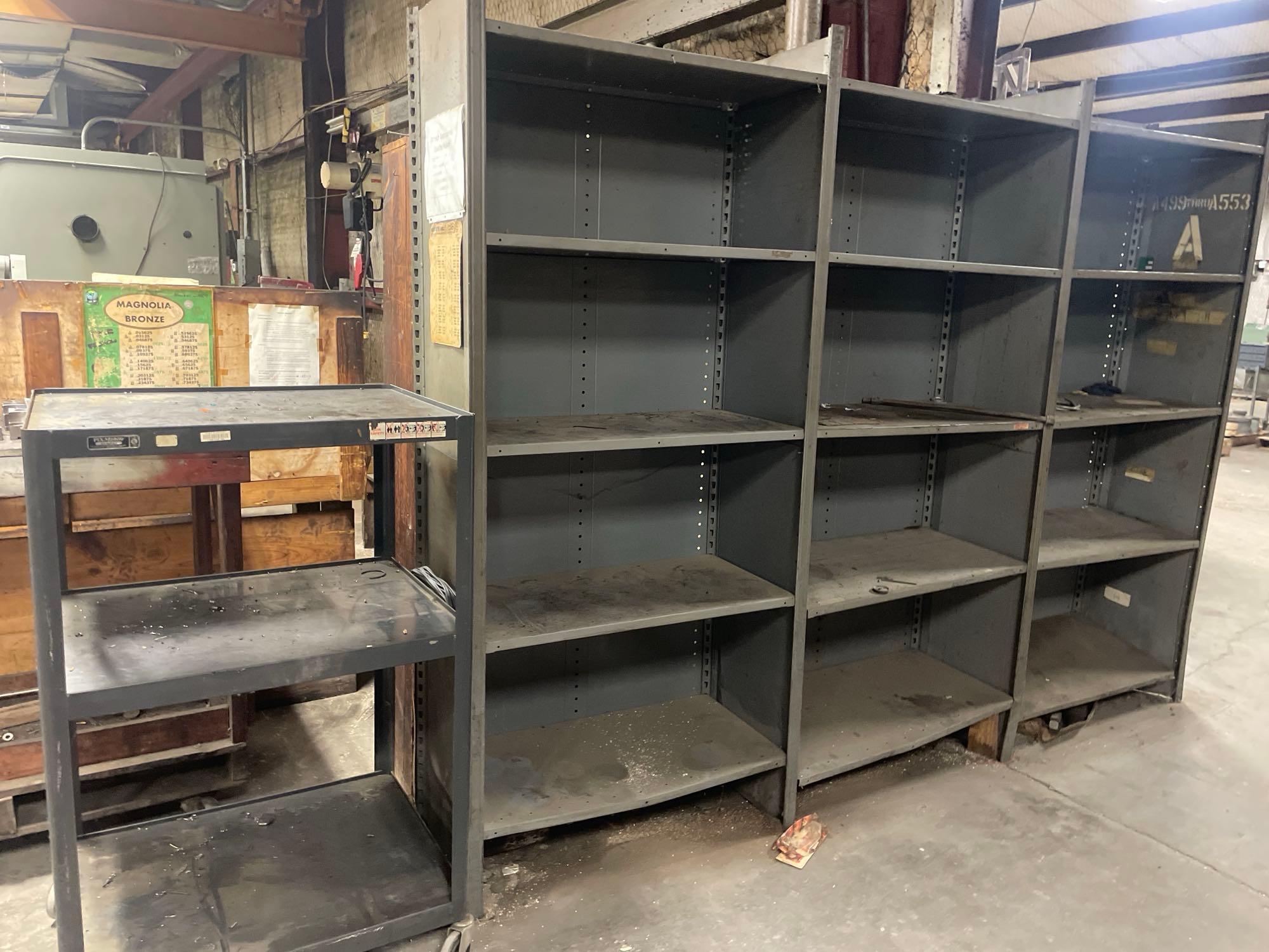 Lot of 4 Shelfs and 1 Push Cart: (4) 37 1/2 X 18 X 84 (1) 30 X 25 X 49 Cart