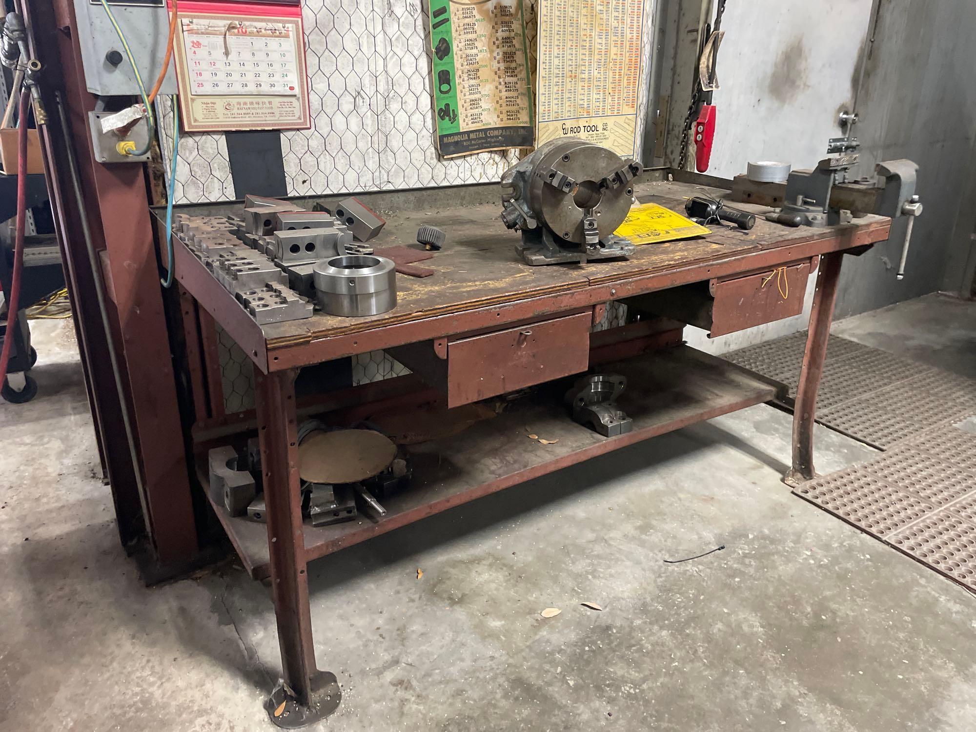 Metal Shop Table with 5 Vise and 8 Horizontal/ Vertical Rotary Table 72 X 34 X 35