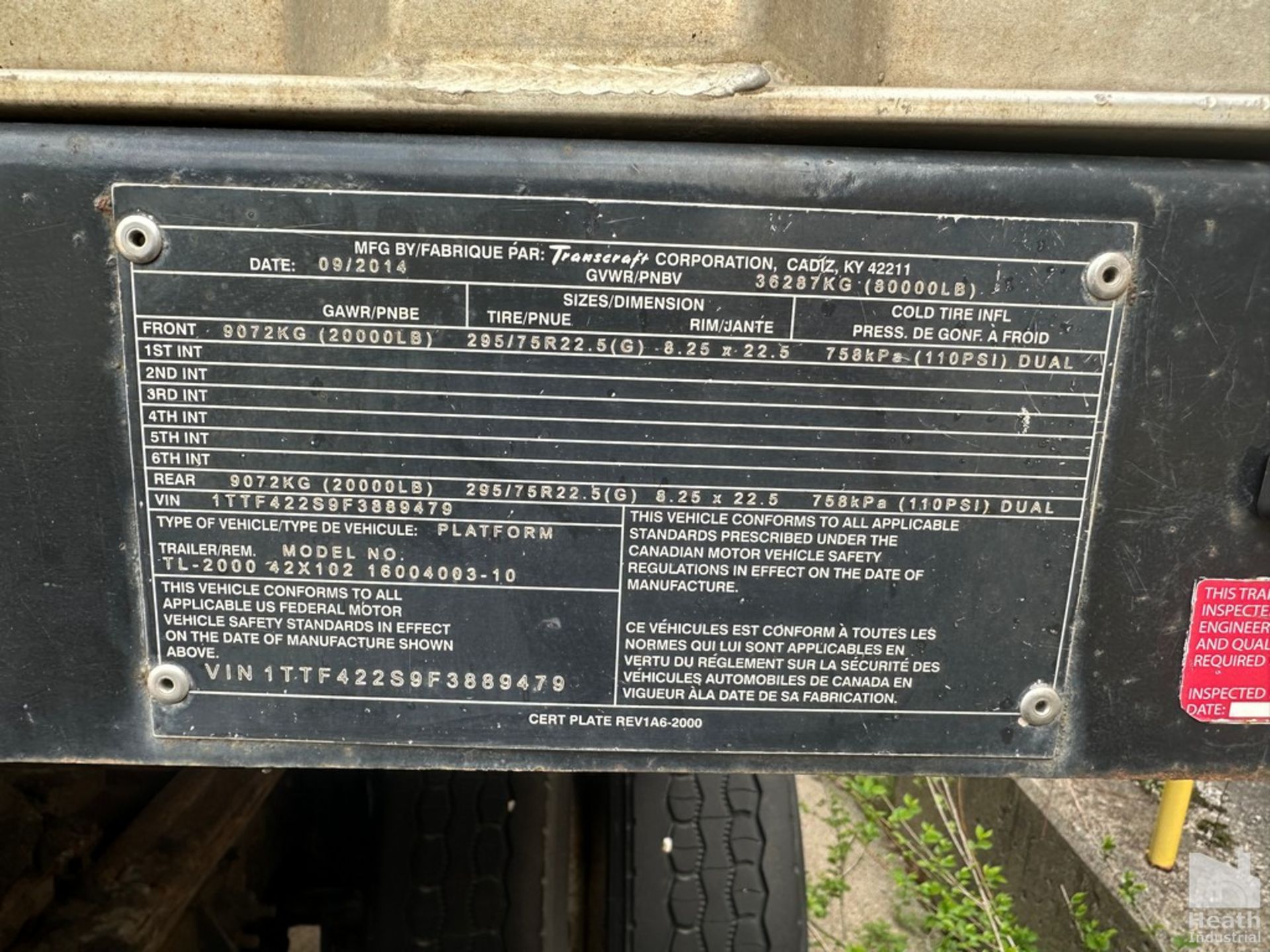 2015 TRANSCRAFT 42' MODEL TL2000 FLATBED TRAILER, VIN: 1TTF422S9F3889479 - Image 2 of 19