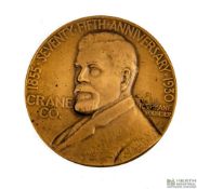 35019 - Original Cast Brass 1930 Double-Sided R.T. Crane 75Th Anniversary Medal Designed By John ...