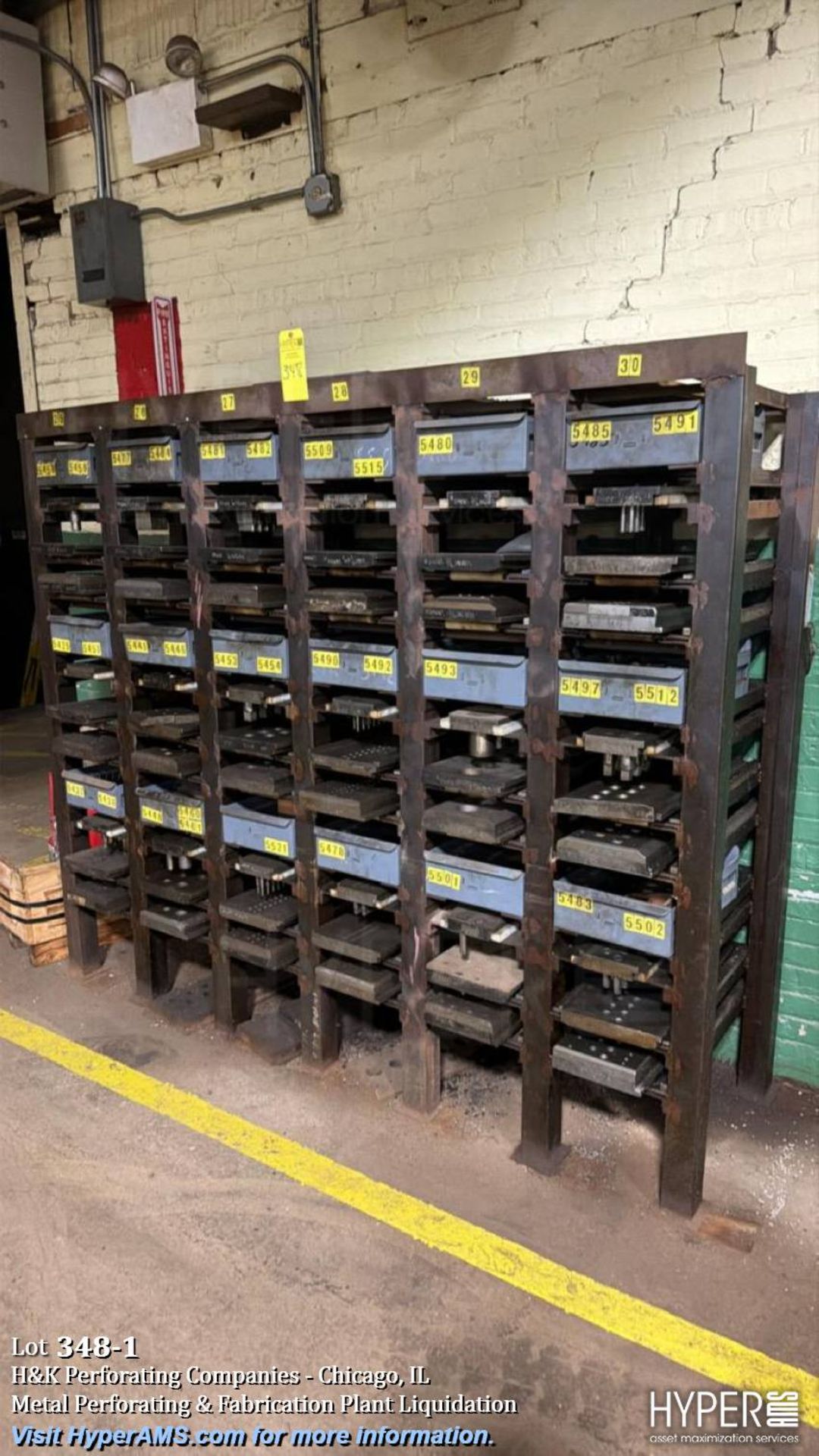 (2) Industrial steel die storage racks with 48+ punch and stamping ...