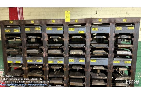 (2) Industrial steel die storage racks with 48+ punch and stamping ...
