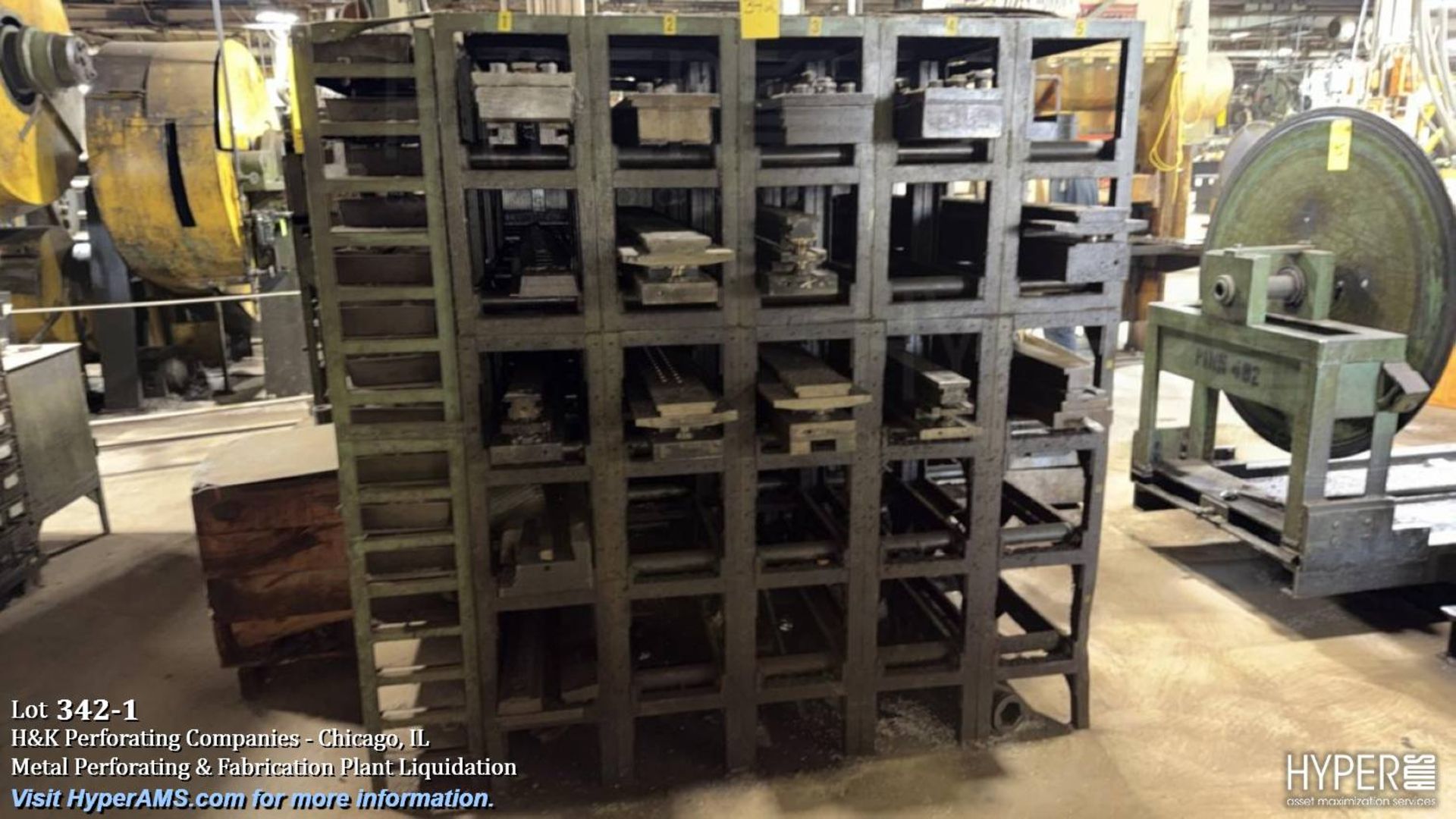 Heavy duty steel die storage racks with approximately 40 compartments ...