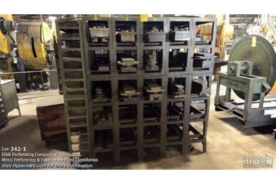 Heavy duty steel die storage racks with approximately 40 compartments ...