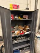 Large Lot of Welding Rods, MIG/TIG Wire, Torch Parts & PPE in Steel Cabinet