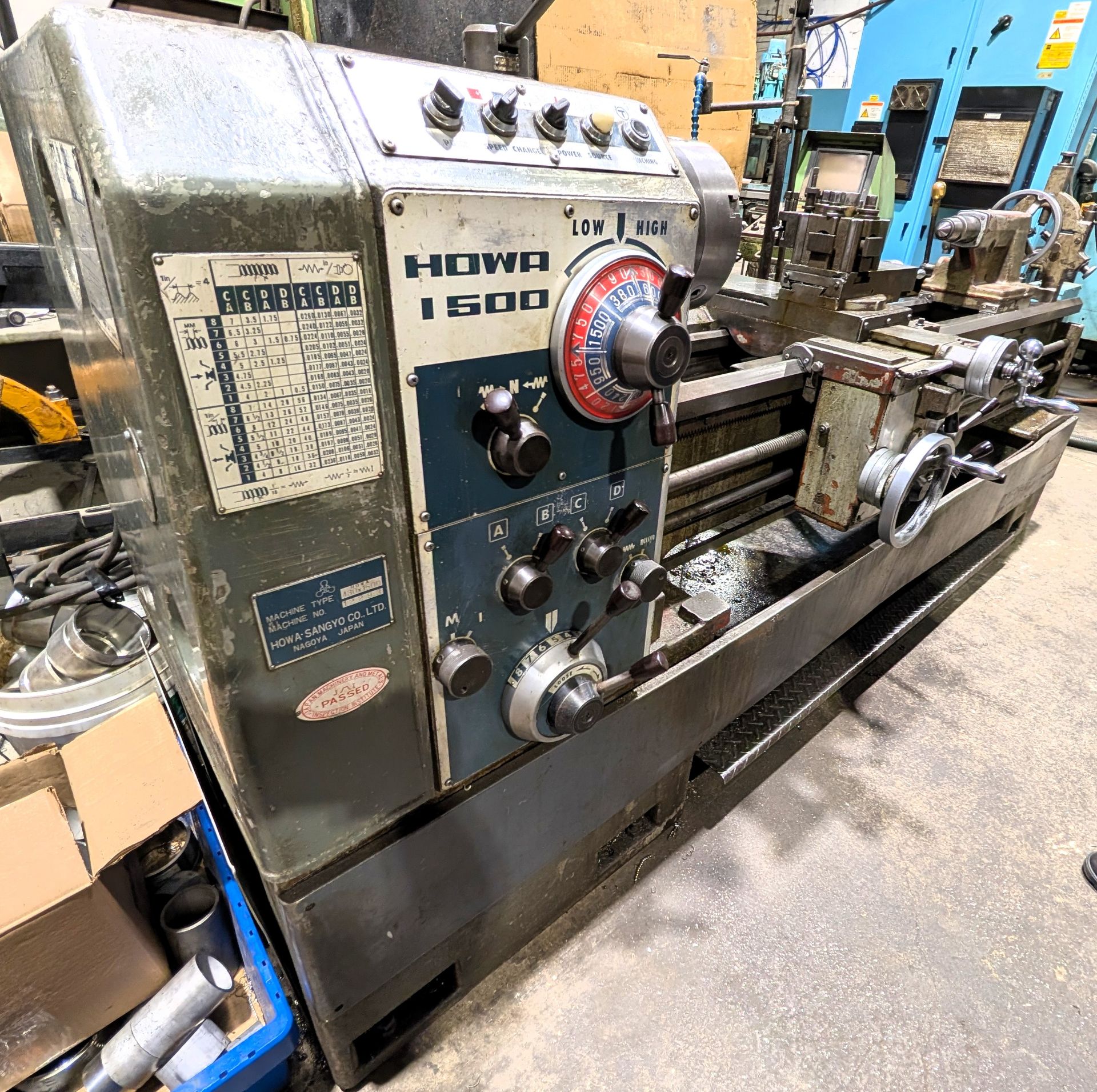 Howa Tool Pot HOWA SANGYO 430X1500 LATHE, 3-JAW CHUCK, TAILSTOCK, TOOL POST, STEADY ...
