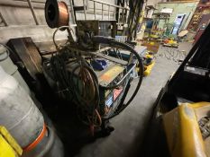 HOBART MEGAFLEX 450 RVS WELDER W/ HOBART 2210 WIRE FEEDER, CABLES, CART (NO TANKS)