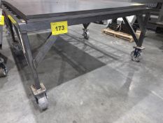 HD STEEL TABLE ON CASTERS 6 FT. W X 126 IN. L W/A-FRAME HITCH