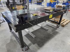 STEEL 4 FT. X 8 FT. WELDING ACCESSORY TABLE ON CASTORS, 2 VISES
