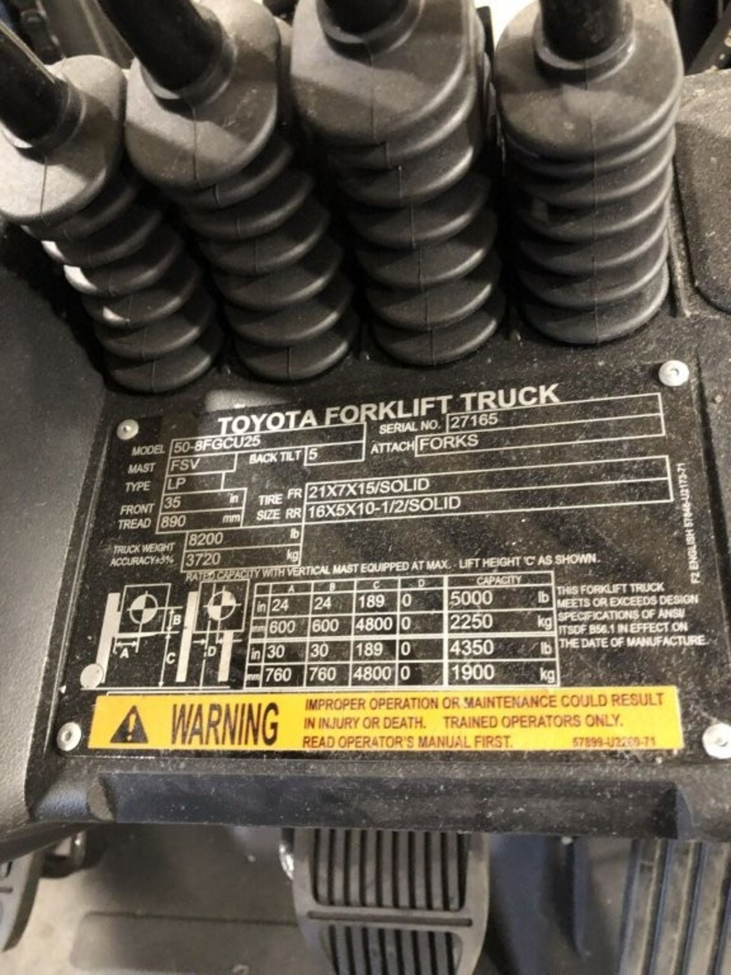 2024 TOYOTA 50-8FGCU25 LPG Tire Forklift with Clamp attachment, 5,000 lb capacity, FSV mast, 189" - Image 3 of 4
