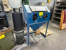 CYCLONE MANUFACTURING 3824 SAND BLAST CABINET W/ DUST COLLECTOR AND (2) BAGS OF SAND