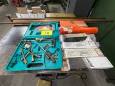 LOT OF ELECTRODES, CABLE, TORCH ATTACHMENTS, WELD ROD CABINET, WELDING CURTAINS