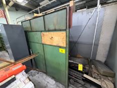 LOT OF 16' STEEL 4-LEVEL RACK W/ METAL STOCK AND GREEN DIVIDER