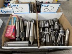 LOT (4) BOXES OF REAMERS, LATHE TOOLING, CENTERS, DRILL CHUCKS