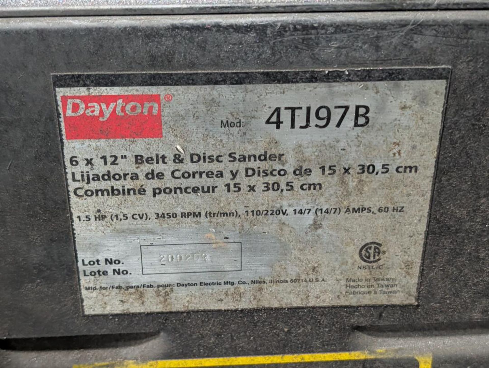 Dayton 4TJ97B 6" x 12" Belt & Disc Sander 1.5hp - Image 5 of 8