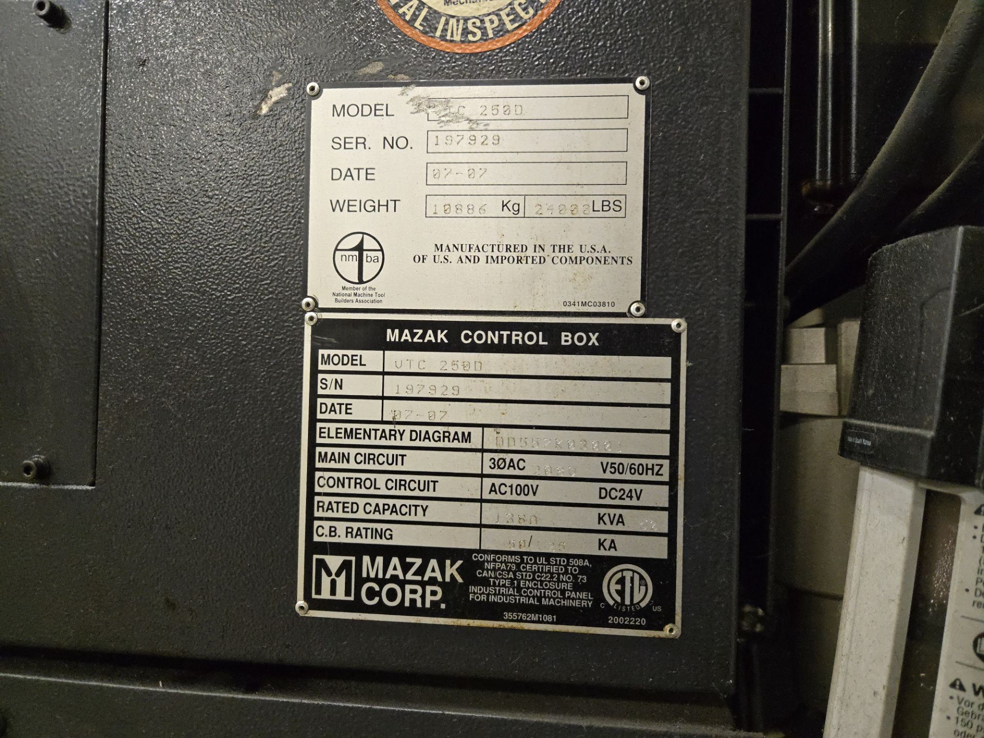 2007 Mazak VTC-2500/50 VMC w/ Renishaw TS27R Tool Probe, Mazatrol 640MV Controller - Image 17 of 17