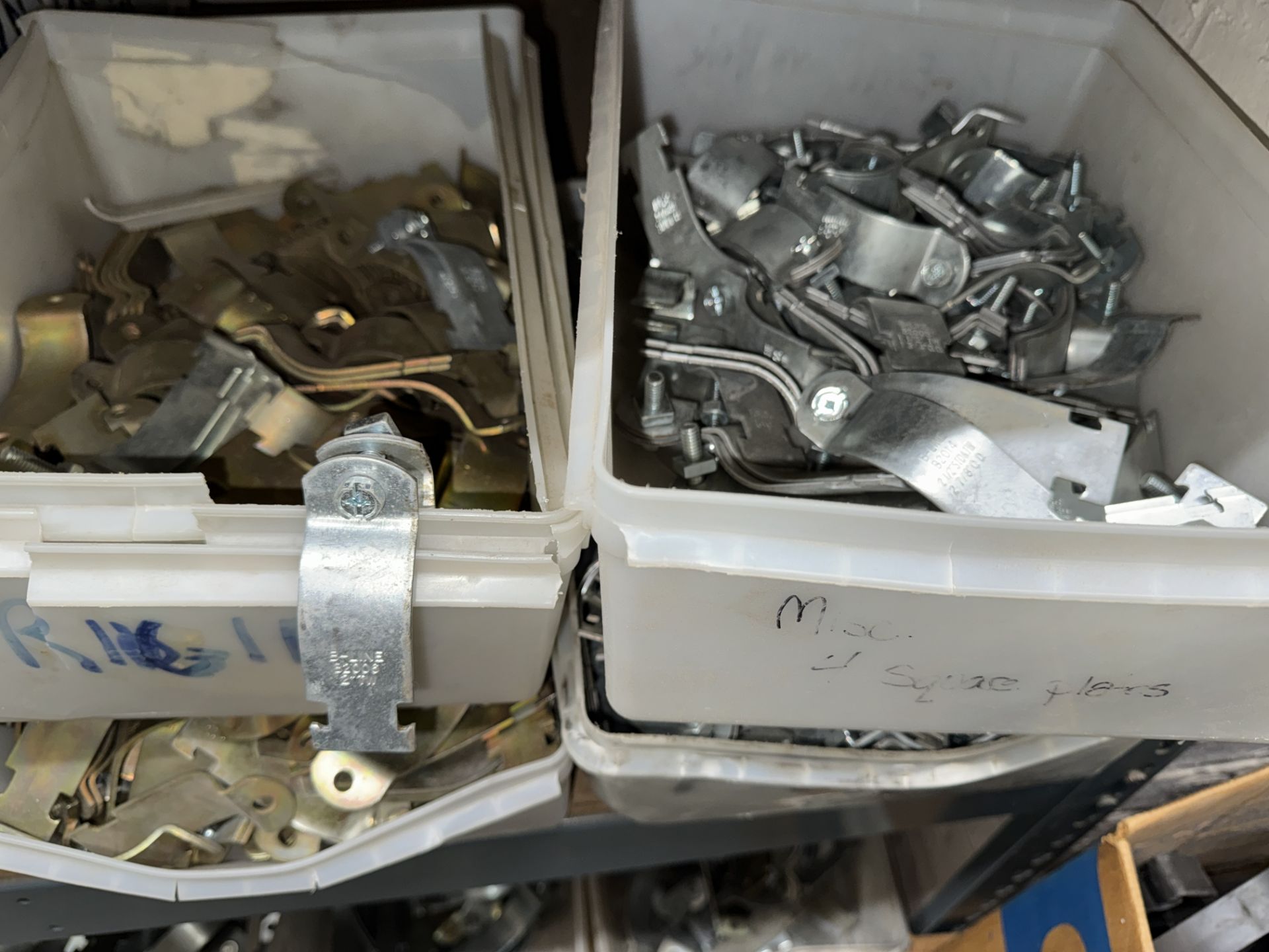 LOT Asst. Clamps, Fasteners, Plates, Clips, Stand Offs, Electrical Boxes on (2) - Image 5 of 19