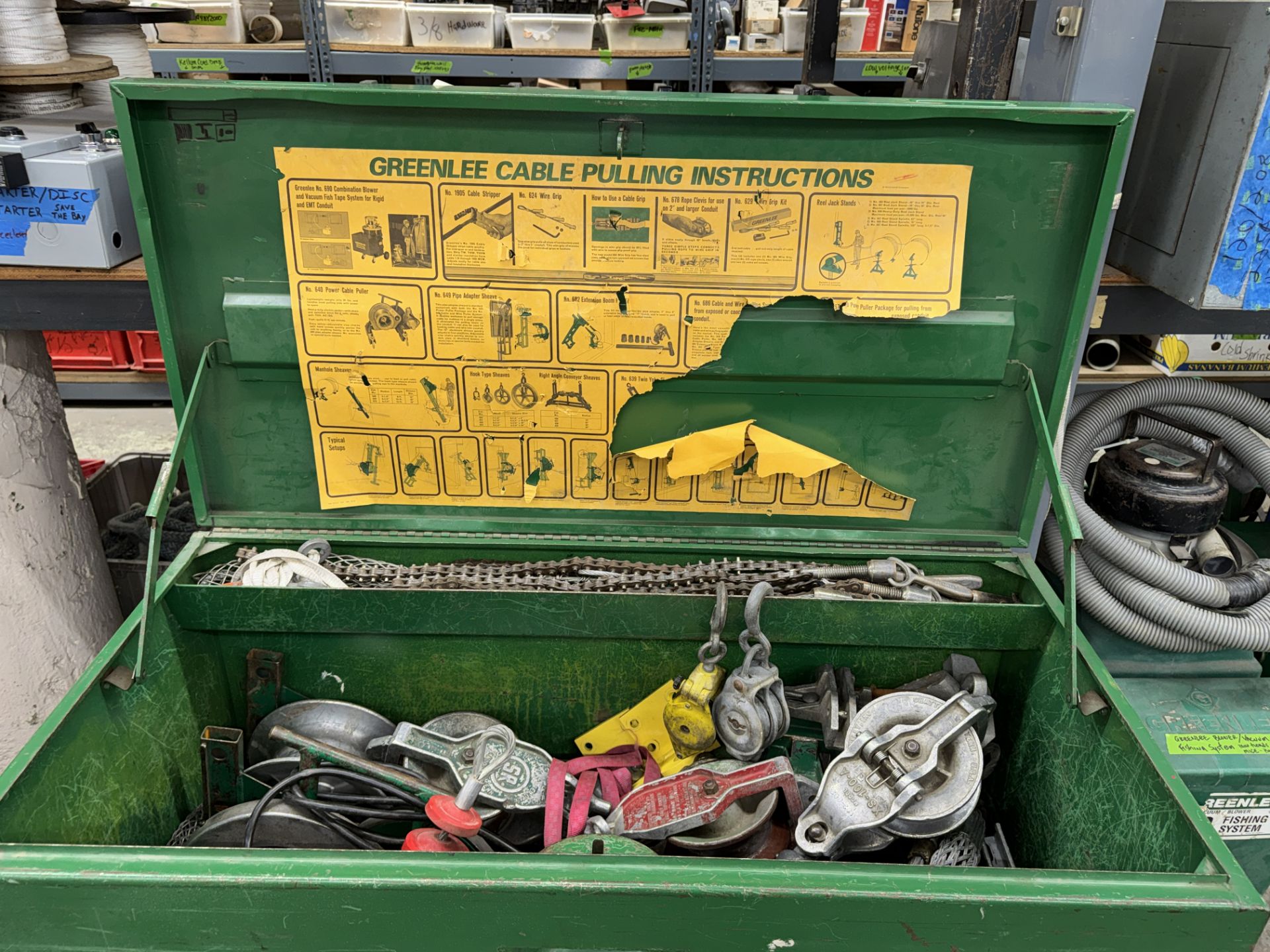 Greenlee #4642 Puller Package w/ Additional Pulleys, Baskets, Hardware, Port. Job Box - Image 2 of 11