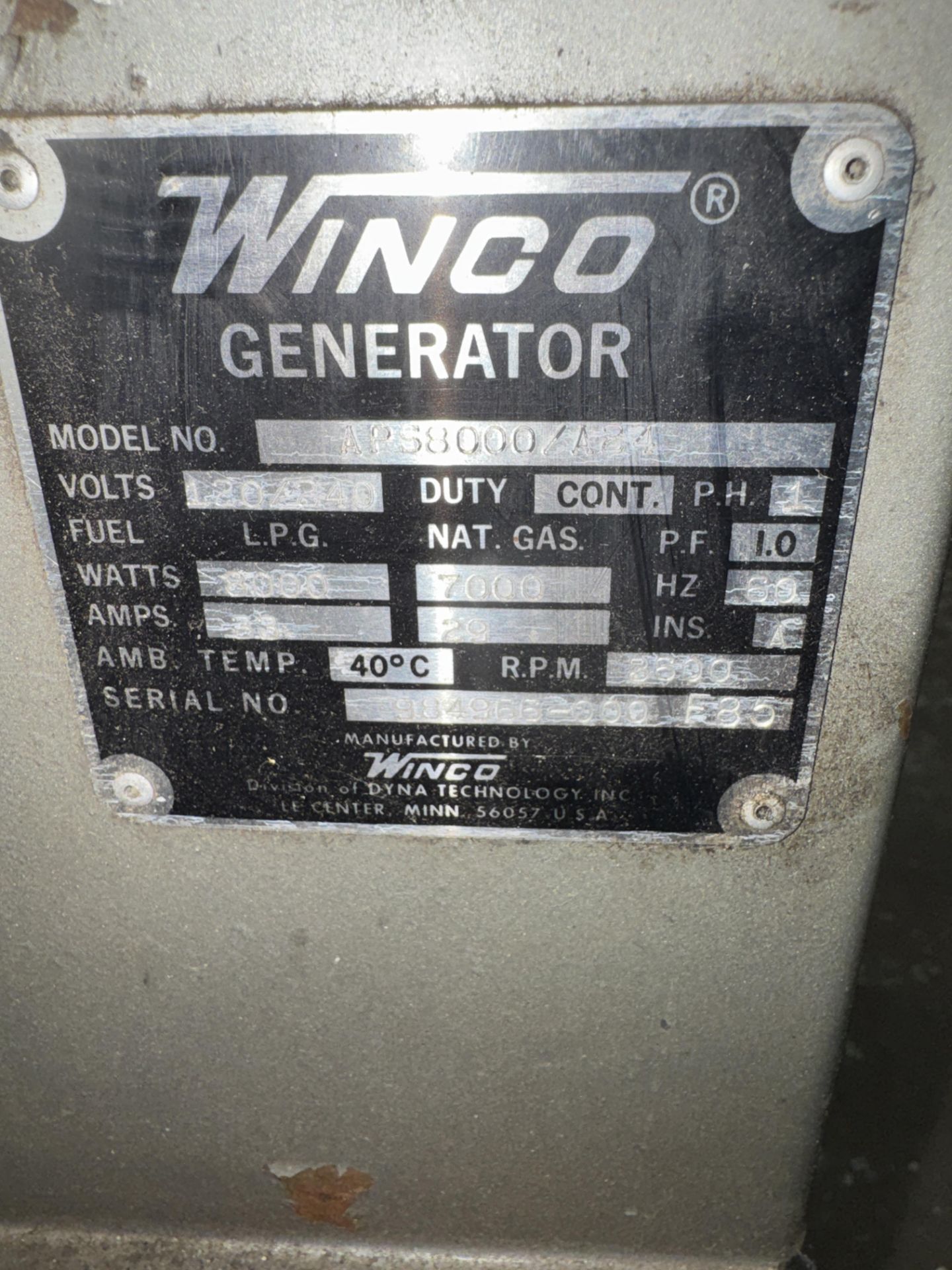 Winco Generator Model APS8000/A24, Single Phase, 8000 W, Tecumseh Engines XL Cast Iron Motor, Port. - Image 4 of 5