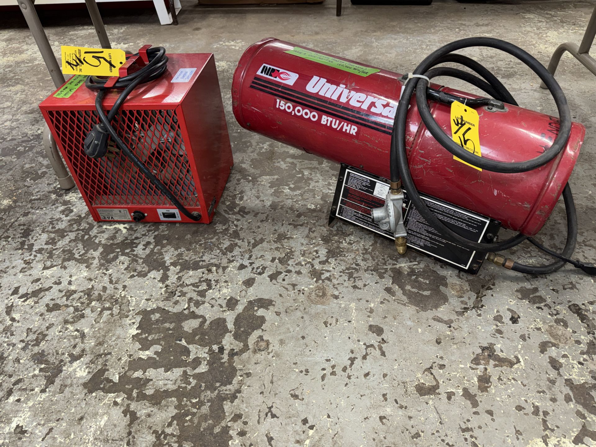 LOT Asst. Port. Heaters, (1) Marley Model 562 Electric Heater, (1) Universal Model UNIV-150-FA5