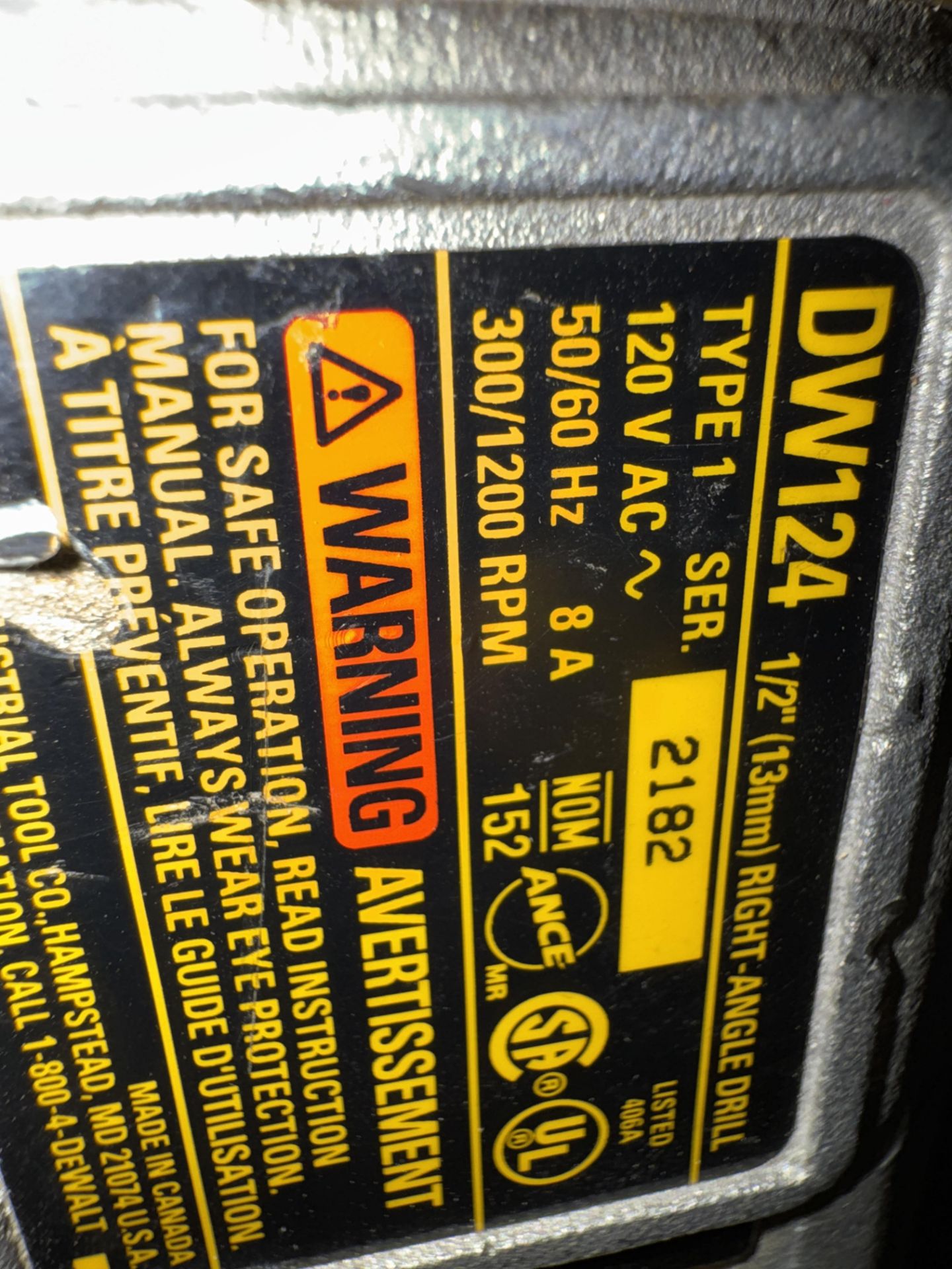Dewalt DW124 Right Angle Drill, .5", w/ Self Feed, Wood Bit, and Case - Image 3 of 3