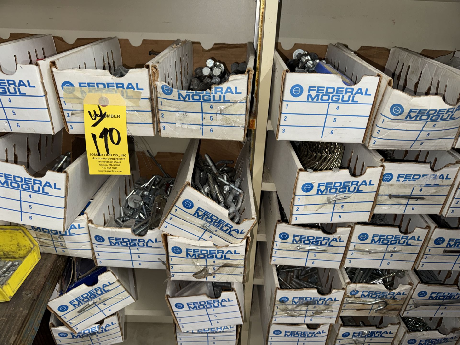 LOT Asst. Hardware Nuts, Bolts, Screws, Port. Wood Shelf in Area - Image 2 of 9