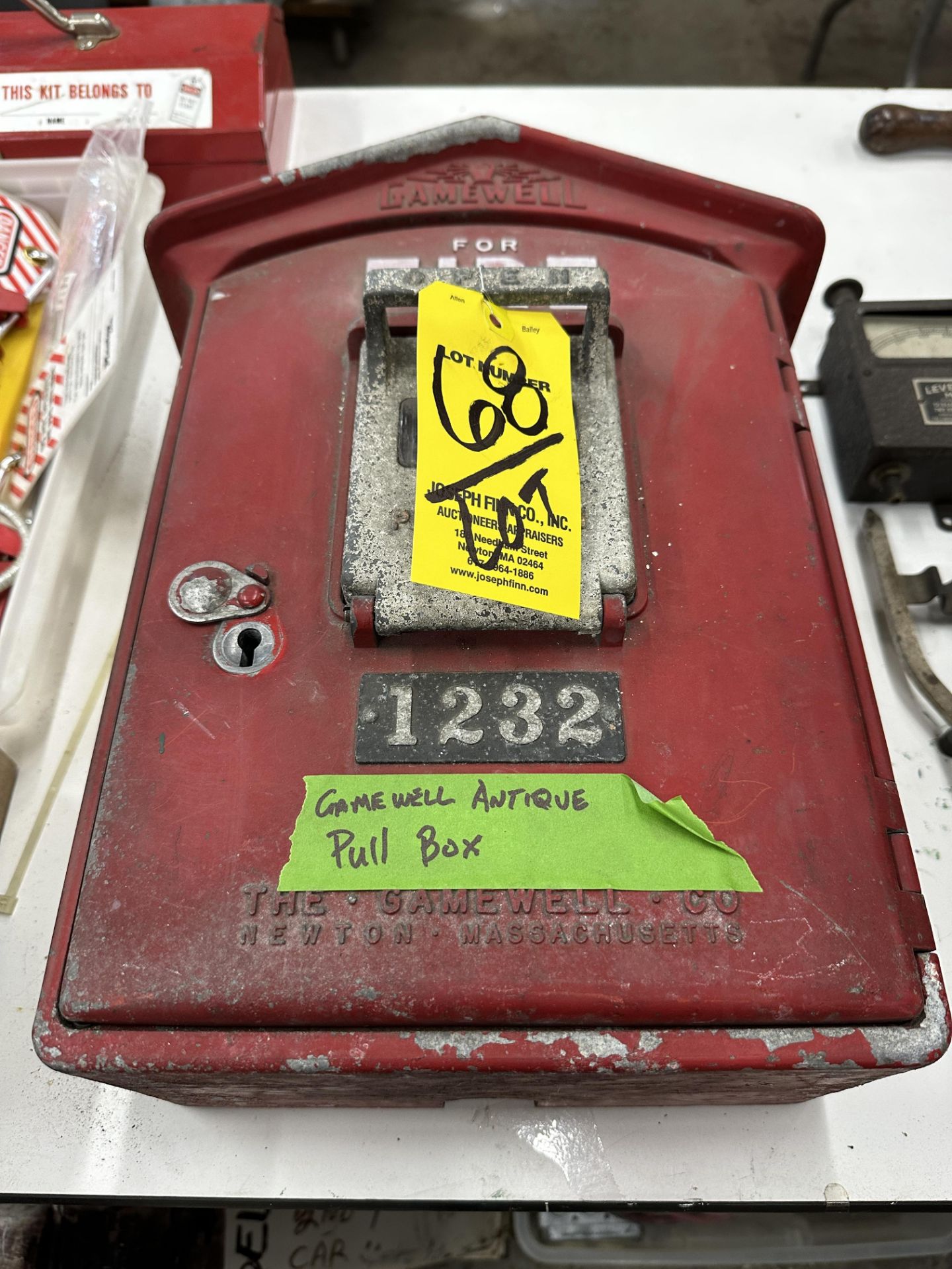 LOT Vintage Fire Pull Box, Vintage Drill Bits, Level Meter, Gage - Image 2 of 3