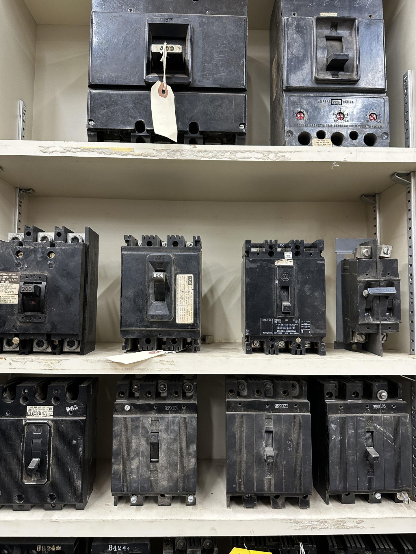 LOT Asst. Electrical Breakers on 2 Sections Shelving - Image 2 of 6