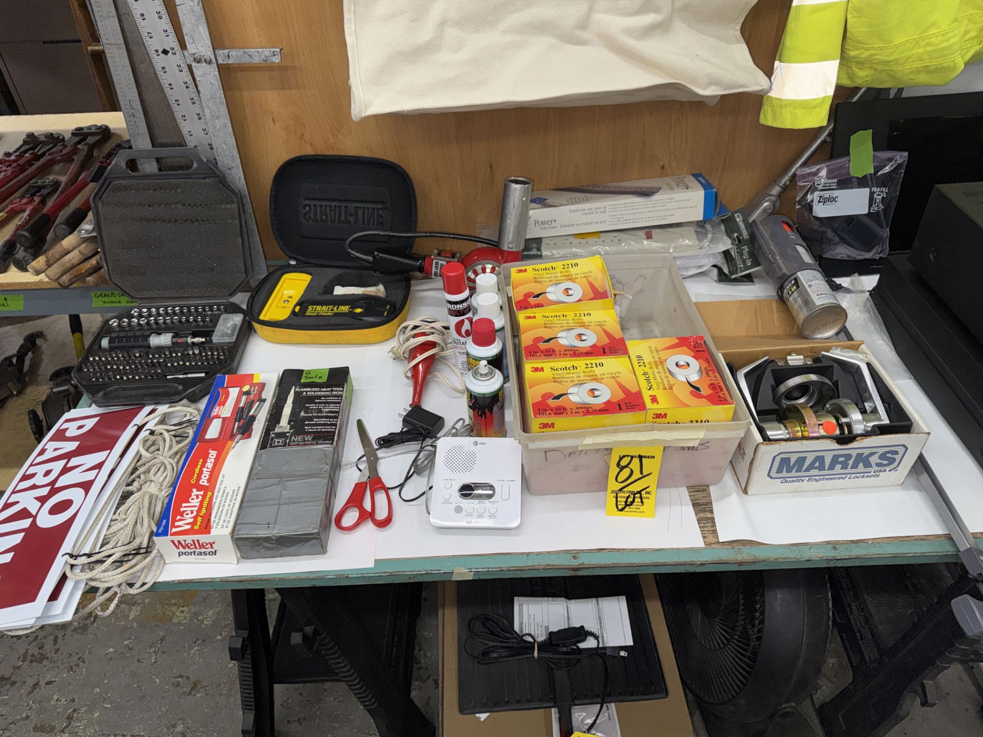 LOT Scotch 3M Mastic Rolls, Ratchet Set, Stud Finder, Heated Floor Mat, Lockset, Smoke Check