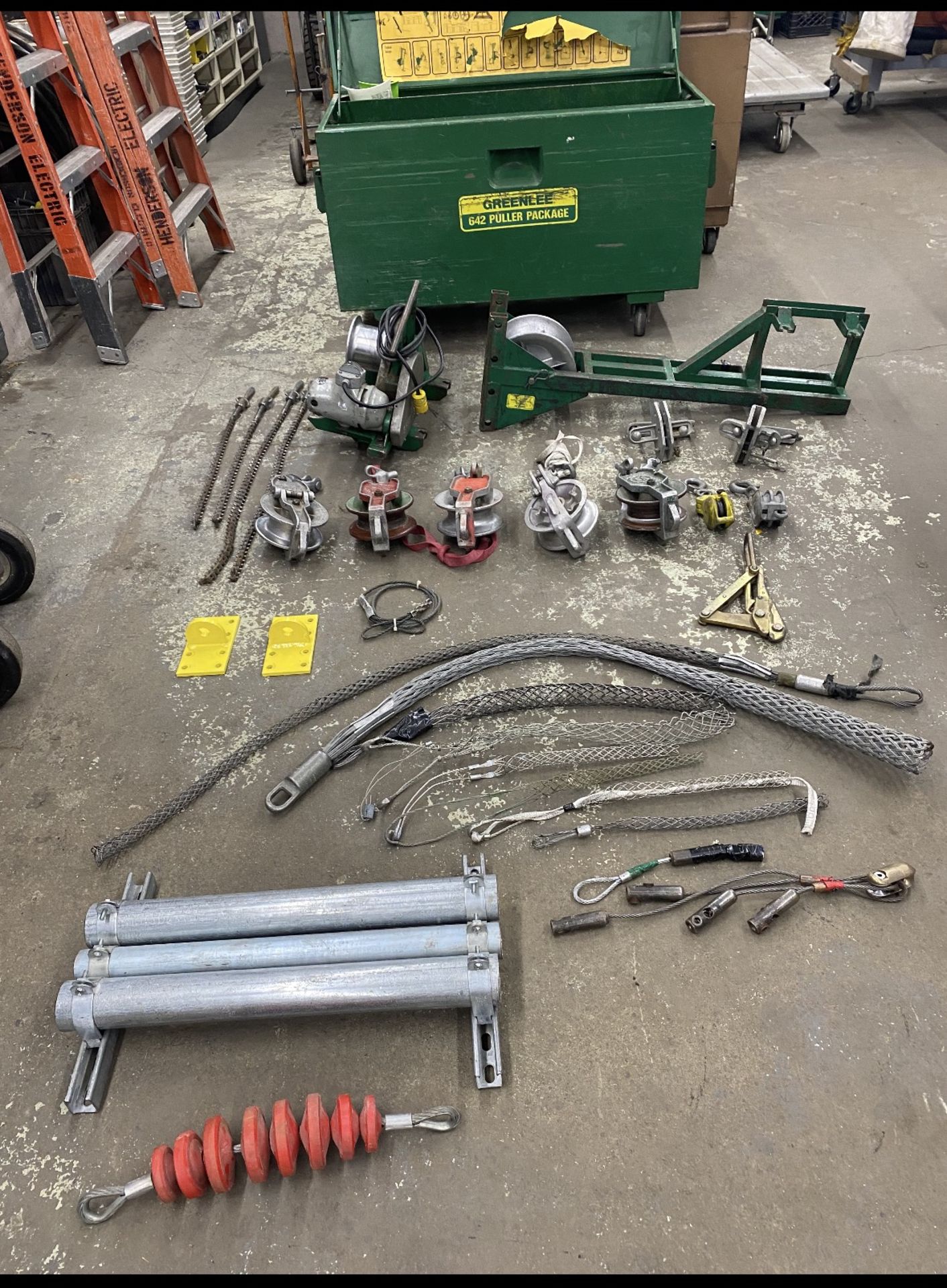 Greenlee #4642 Puller Package w/ Additional Pulleys, Baskets, Hardware, Port. Job Box - Image 7 of 11