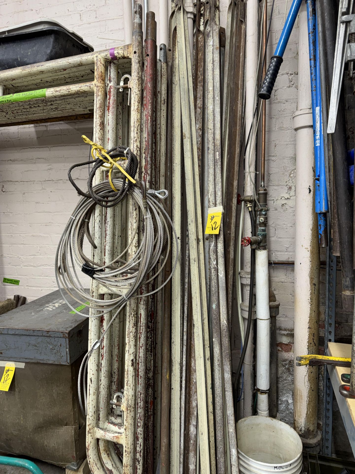 LOT (9) Sections of Steel Pipe Staging, 5' W 6' H, w/ Wheels, Jack Pins, Supports, (2) 7' Werner - Image 2 of 9