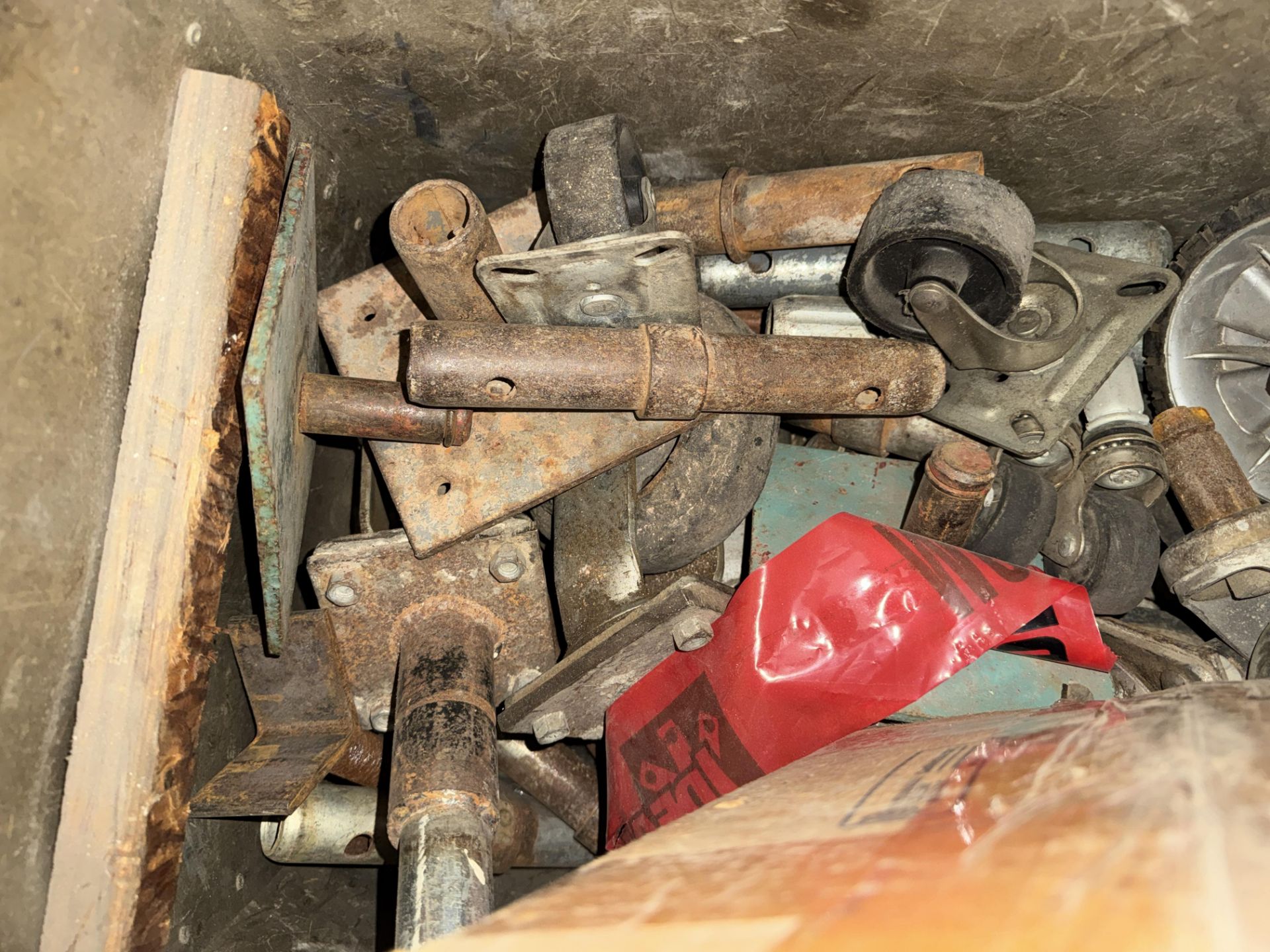 LOT (9) Sections of Steel Pipe Staging, 5' W 6' H, w/ Wheels, Jack Pins, Supports, (2) 7' Werner - Image 4 of 9