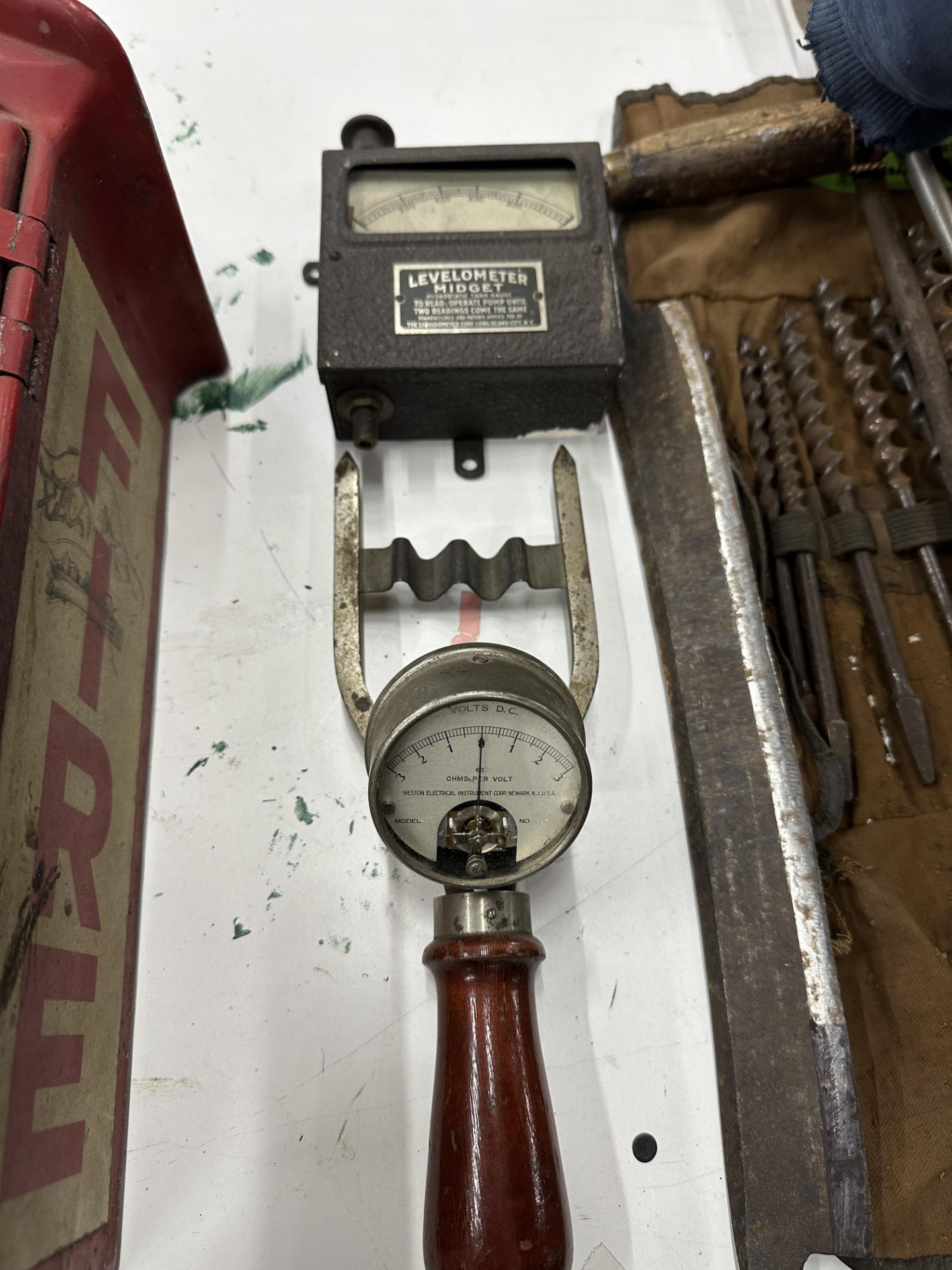 LOT Vintage Fire Pull Box, Vintage Drill Bits, Level Meter, Gage - Image 3 of 3