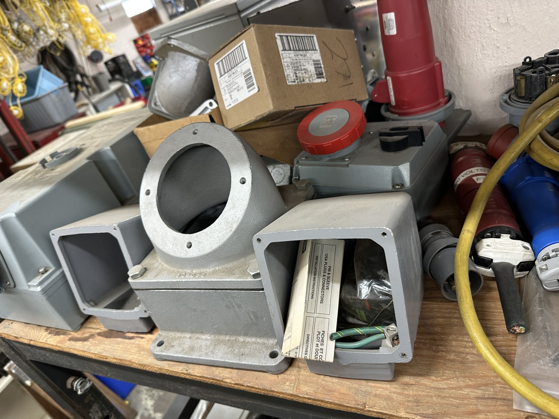 LOT Asst. Pint Sleeve Connectors, Boxes, Crane Pendant, Plugs