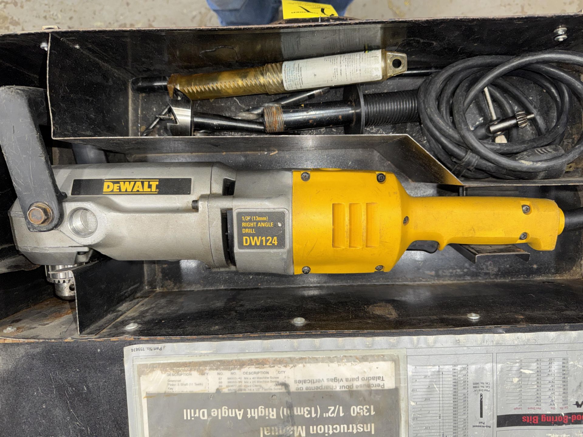Dewalt DW124 Right Angle Drill, .5", w/ (1) 2 1/4" Self Feed, Wood Bit, and Case - Image 2 of 3