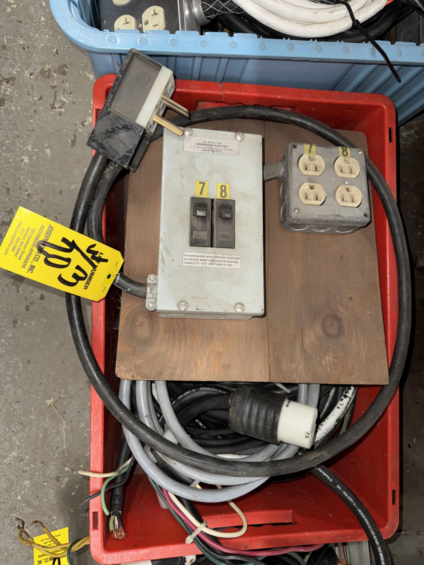 4 Square Asst. Cord Drops in (2) Bins, Electrical On/Off Box w/ Receptacle & Cables, Plug Ends, - Image 5 of 6